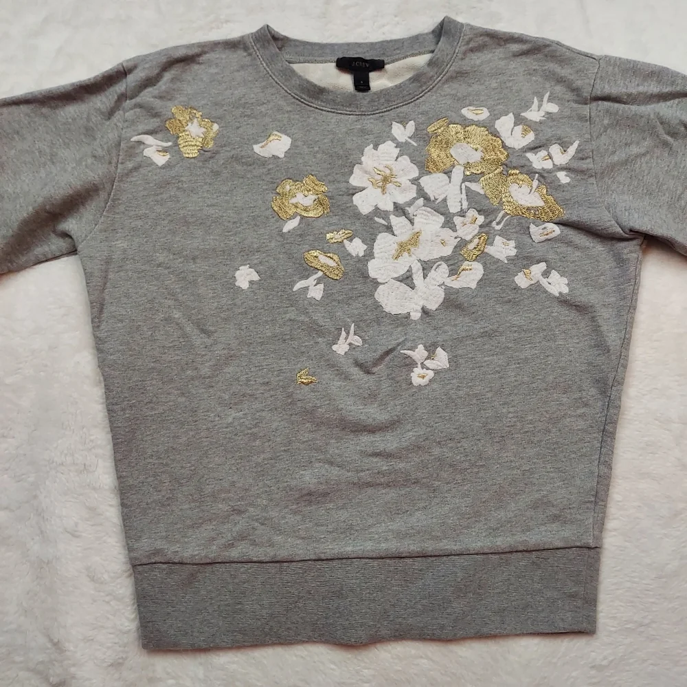 J. Crew Gray Floral Embroidered Long Sleeve Sweatshirt Size S - Picture 2 of 10